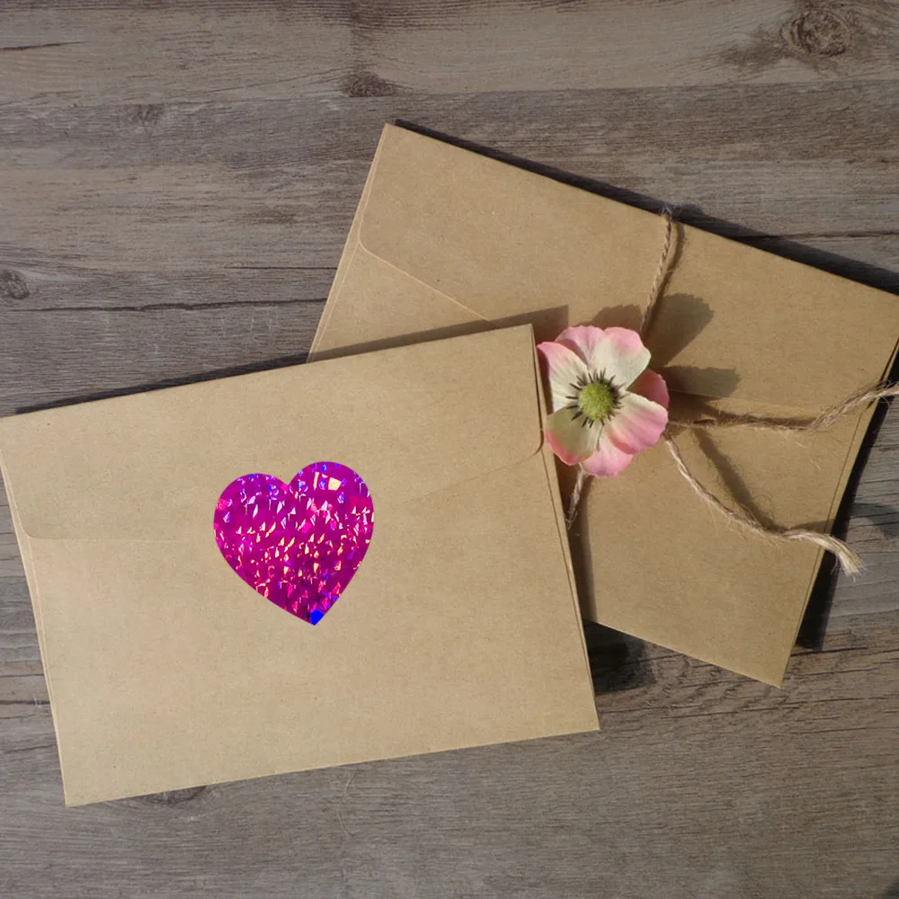 50-500pcs Heart Stickers For Envelopes Valentine's Day Sparkling Heart Stickers Decorative Love Stickers Holiday Decoration