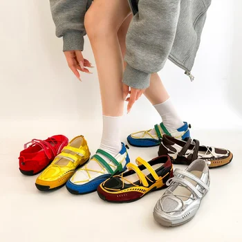 Silver Fashionable Casual Mesh Shoes Women's Summer New Magic Tape Thin Breathable Sports Mary Jane Single Shoes 1