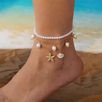 Cute Starfish Turtle Trendy Round Beads Multilayer Anklets For Women Summer Foot Chains Beach Jewelry Ankle Bracelet Accessories