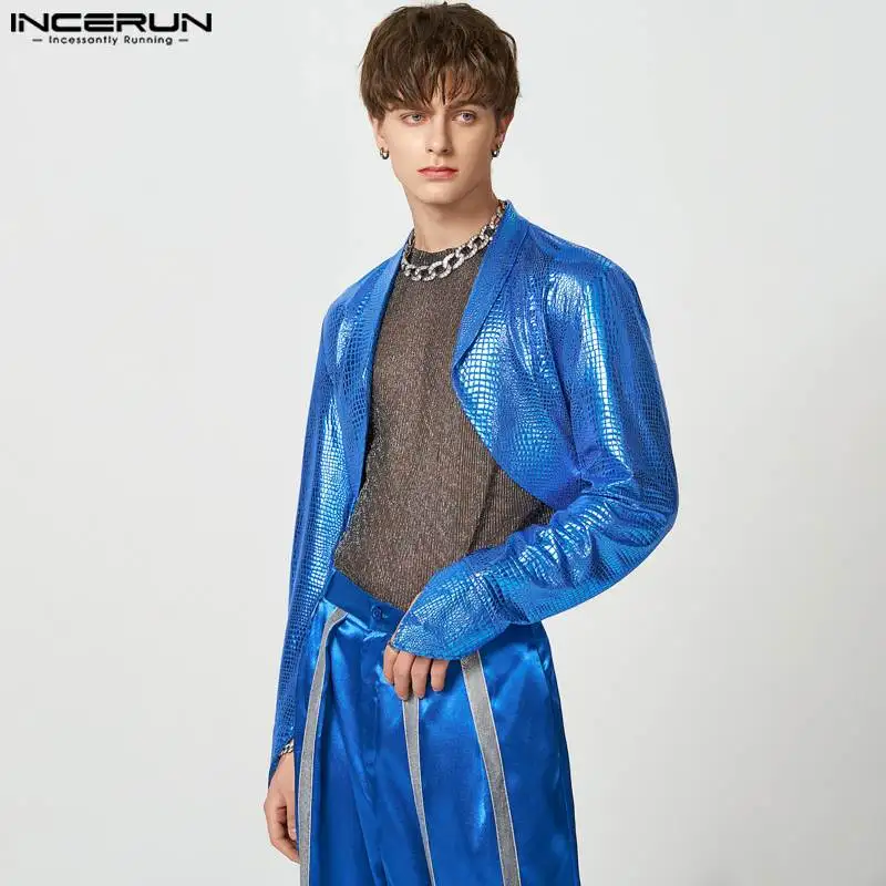 

INCERUN Tops 2023 American Style Handsome New Men Arc Hem Design Blazer Casual Party Hot Sale Cuff Personalized Short Suit S-5XL