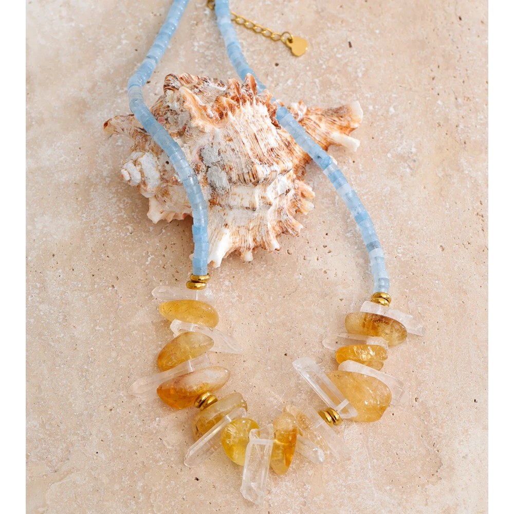 Yhpup Crystal Drop Stone Chain Necklace