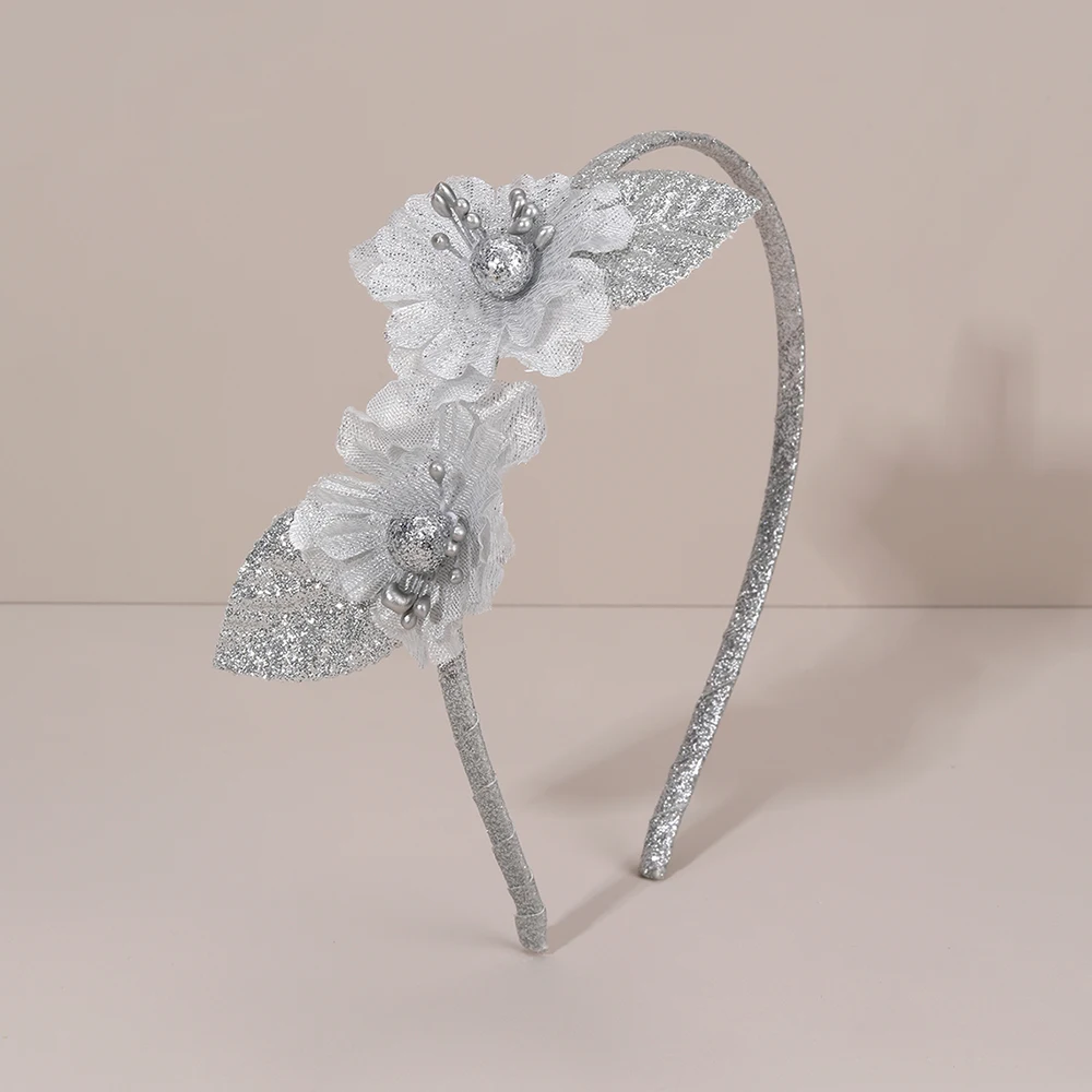 New Sparkling Flower Headband Sweet Gold Glitter Artificial Floral Hair Band For Girls Women Trendy Headwear Hair Accessories
