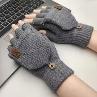 1 Pair Knitted Flip Gloves Wool Gloves Exposed Finger Thickening Winter Warm Touch Screen Fingerless Glove Cycling Sports glove 1