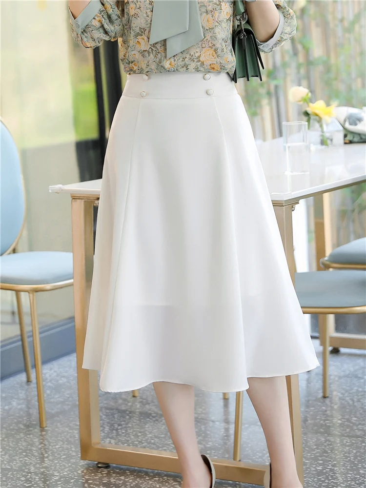 Womens' A-Line Midi Skirt Korean Fashion Elegant OL High Waisted