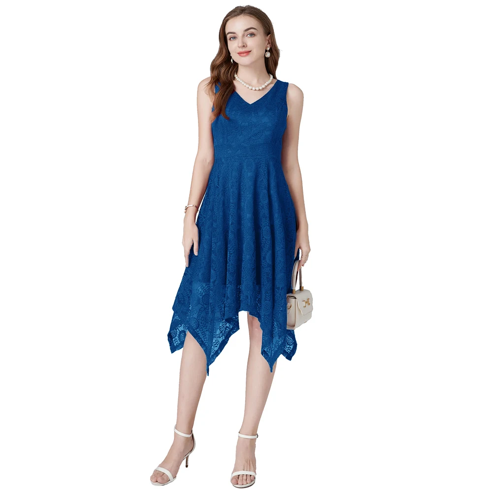 DongCMY High_low Lace Plus Size V-neck Bridesmaid Dress New Elegant Blue Wedding Evening Party Gown 1792#