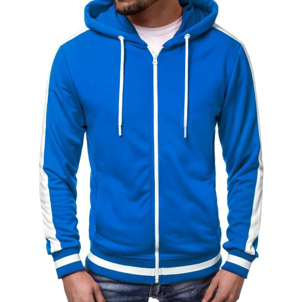 

Fashion Zip Up Hoodies For Men Long Sleeve Side Patchwork Athletic Hooded Sweatshirt Jacket Outwear Coat Hoodie Man Clothing