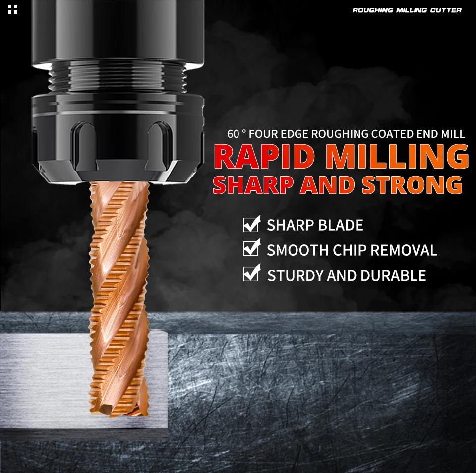 HRC55 CNC-Schruppfräser Hartmetall 4 Nuten Wolframstahl Fräser Schaftfräser 6 mm 8 mm 10 mm 12 mm Schaft CNC-Fräswerkzeuge – Detail 1