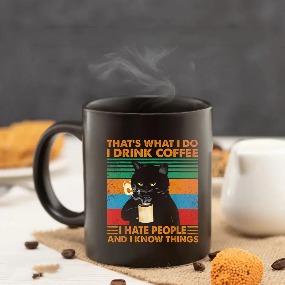 Cat Lover's Black Ceramic Coffee Mug - 11oz Fun & Quirky Design
