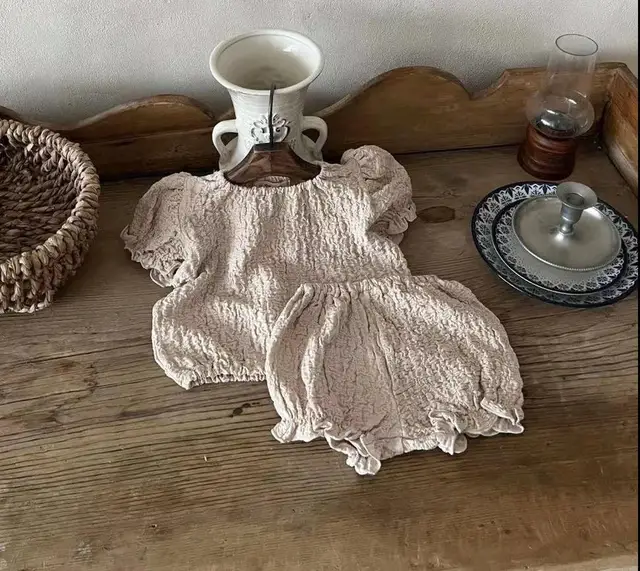 2022 Summer Baby Girl Short Sleeve Clothes Set Thin Cotton Infant Girl Outfits Casual Girl Princess T Shirt + Pp Pants 2pcs Suit khaki 2pcs suit