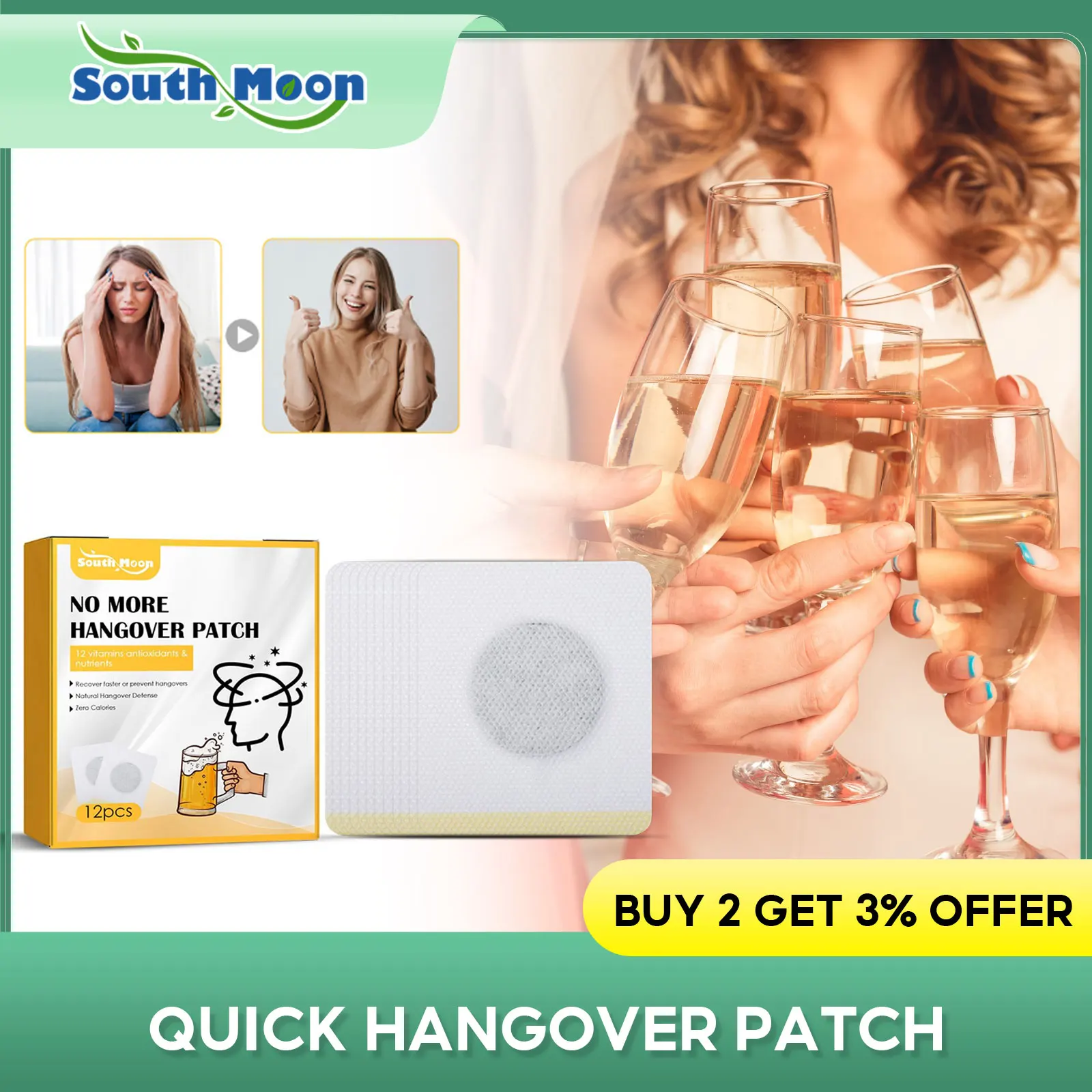 

South Moon Quit Drinking Patch Relieve Alcohol Addiction Alcoholism Protect Liver Prevent Hangover Drunkenness Body Care Plaster