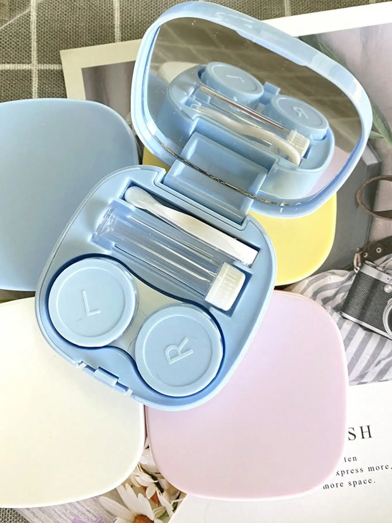 1개 휴대용 미니멀리스트 사각형 콘택트 렌즈 케이스, DIY 단색 콘택트 렌즈 홀더