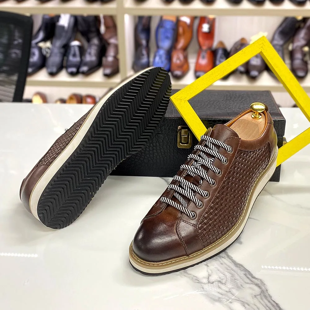 Genuine Cow Leather Men s Casual Business Shoes 7 Eyelet Lace Up European Luxury Flat Driving