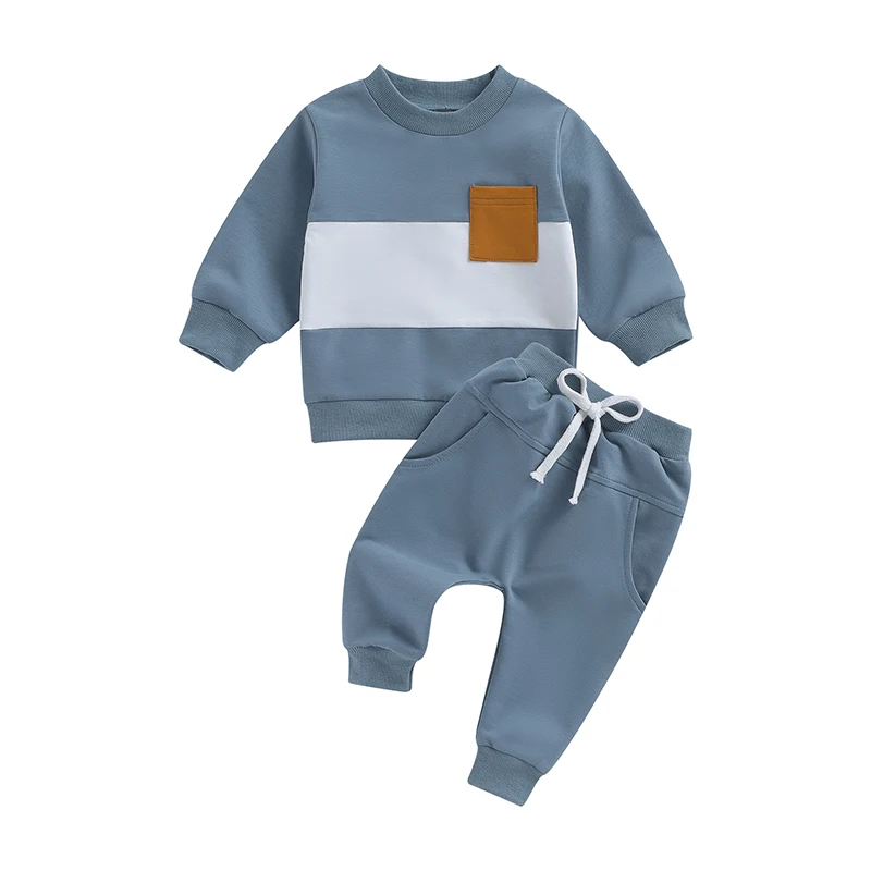 

Newborn Baby Boys Spring Clothes Color Contrast Long Sleeve Sweatshirt Tops Jogger Pants Set 2Pcs Casual Outfits