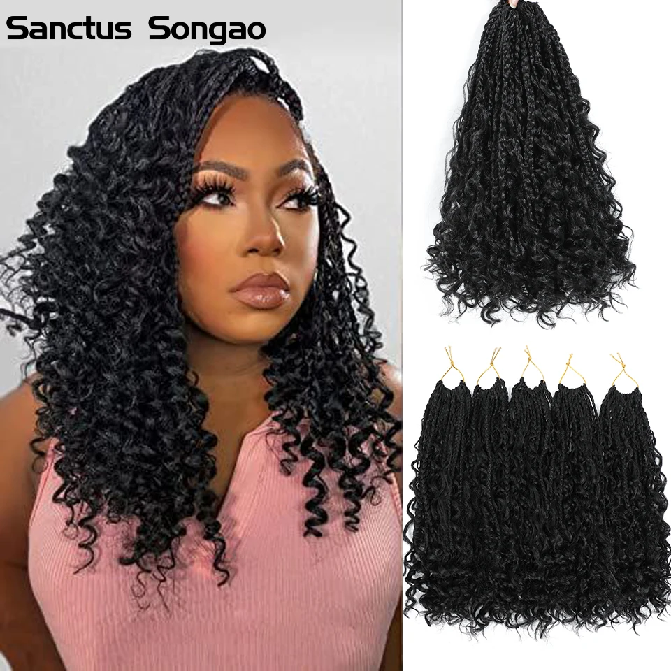 

14 Inch Box Braids Crochet Hair Curly Ends Ombre Faux Locs Crochet Hair Extensions Soft Goddess Locks Braiding Hair For Women