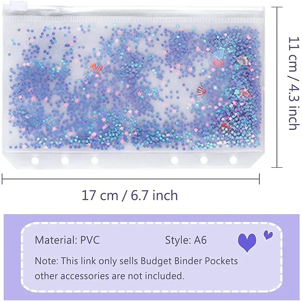 12Pcs A6 Glitter Zipper Binder Pockets for Notebook Planner