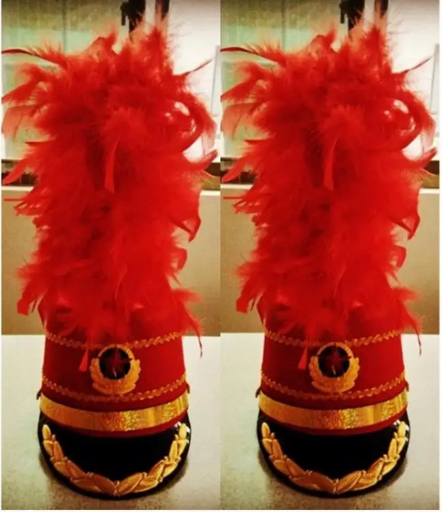Red Drum Feather Male and Female Honor Guard Band High Hat Adult Nightclub Bar – Detail 3