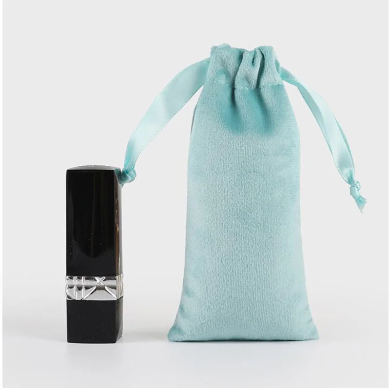 10pcs/Lot Black/Grey/Blue/Pink Soft Little Drawstring Velvet Pouches For Lipstick Bag Gift Packaging Bags