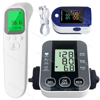 Medical Arm Blood Pressure Meter Tensiometers Tonometer Cuff Fever Thermometer Oximeter Heart Rate 3 IN 1 Set 2