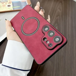 Luxury Retro Synthetic Leather Magnetic Phone Case · Premium Lens Protection Bumper Cover - Galaxy S23+ (Red)
