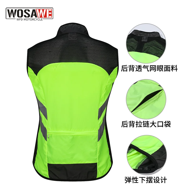 WOSAWE 오토바이 반사 재킷 조끼 안전 조끼 경고 의류 안전한 야간 주행 통기성 원단 안전 재킷