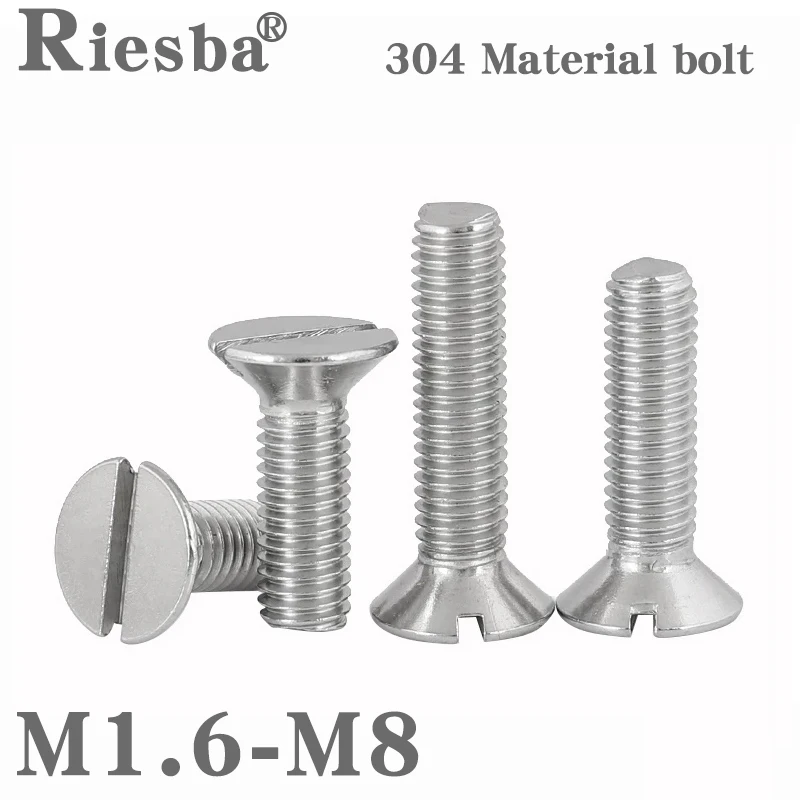 

10/50pc M1.6 M2 M2.5 M3 M4 M5 M6 304 A2-70 stainless steel GB68 Metric Threaded Slotted Flat Countersunk Head Machine Screw Bolt