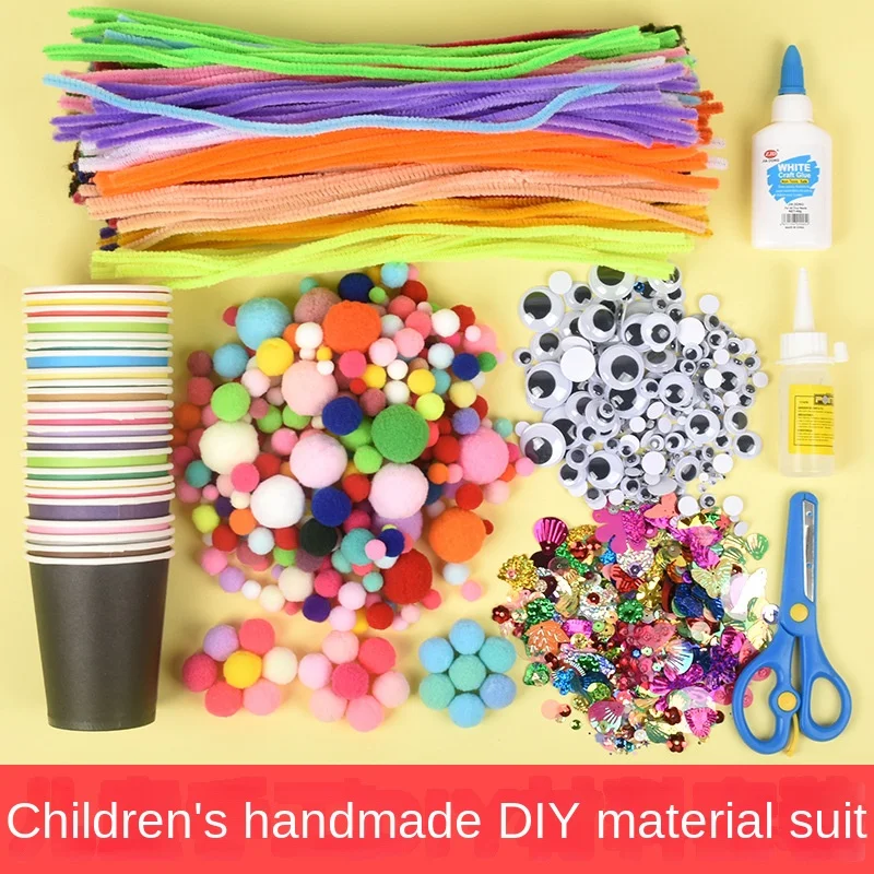 Root Twist Stick Imitation Velvet Flower Kindergarten Color Pompons Hair Ball Diy Material Kit Children