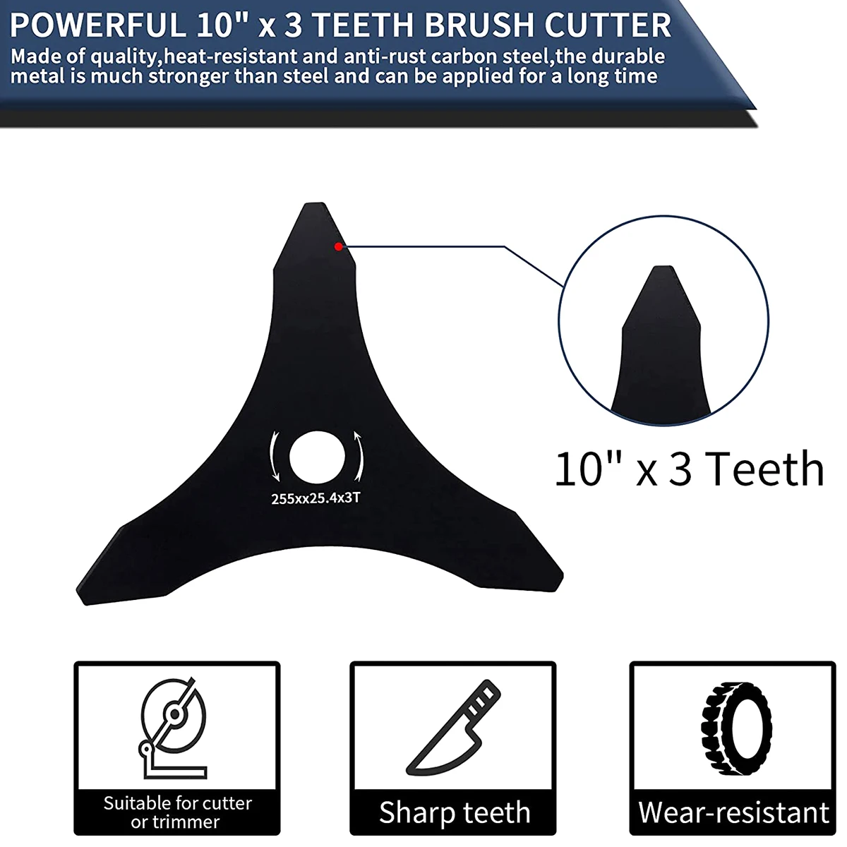 2 Pack 3 Teeth Brush Cutter Blades 10 Inch Manganese Steel Weed Eater Blade Sharp Weed Trimmer Head Lawnmower Accessories for 4