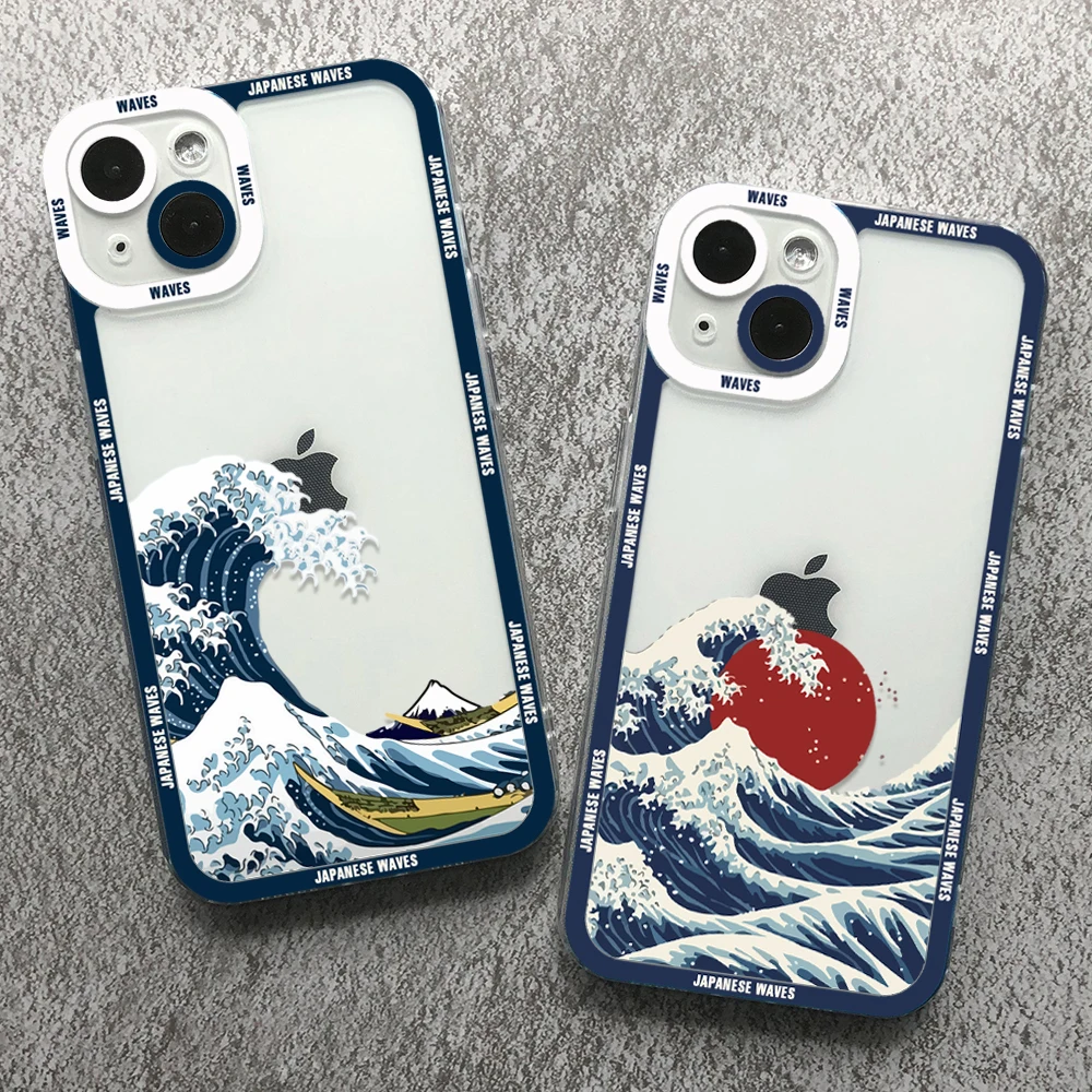 Чехол для телефона с волнами в японском стиле для Huawei MATE 30 40 50 60 Pro P 30 40 50 60 Pro Rongyao 60, Роскошный прозрачный мягкий силиконовый чехол Чехол для телефона с волнами в японском стиле для Huawei MATE 30 40 50 60 Pro P 30 40 50 60 Pro Rongyao 60, Роскошный прозрачный мягкий силиконовый чехол