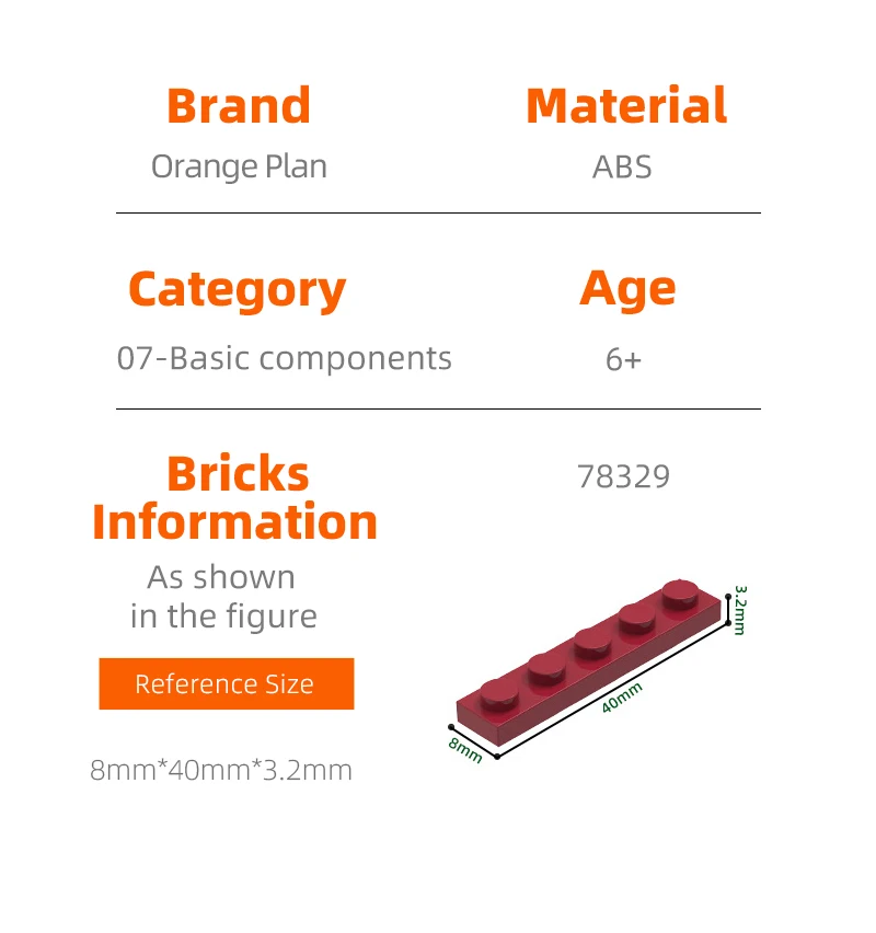 Vibrant Orange Building Plate 100g - Creative DIY Toy Assembly Parts