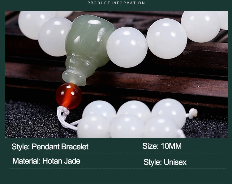 Jade-Blumen-Anhänger-Zubehör und Hetian White Jade Single Loop Armband DIY handgefertigt gepaart mit 10 mm natürlichem Armband – Detail 2