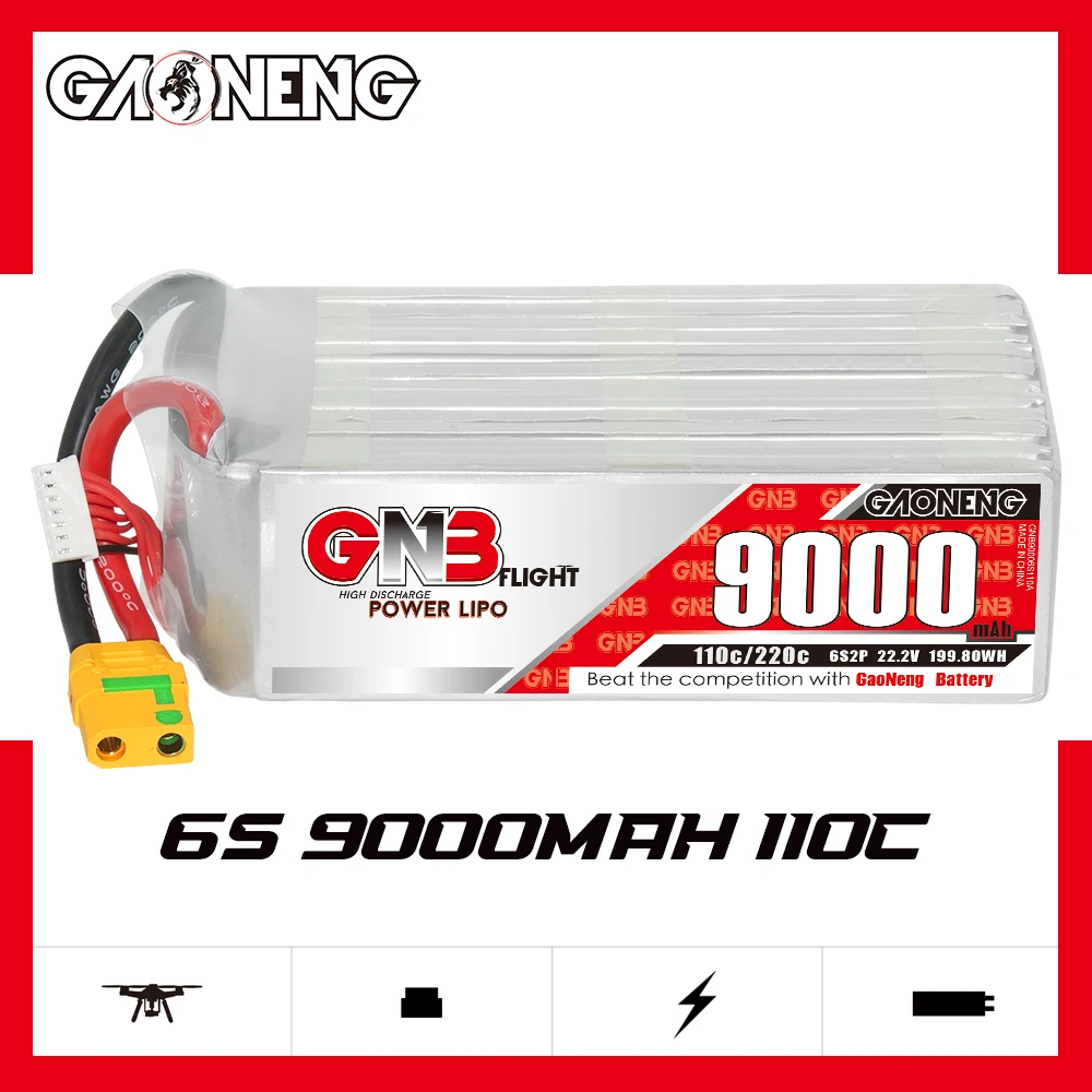 GAONENG GNB 6S2P 9000mAh 22.2V 110C/220C Lipo Battery With XT60 XT90S ...
