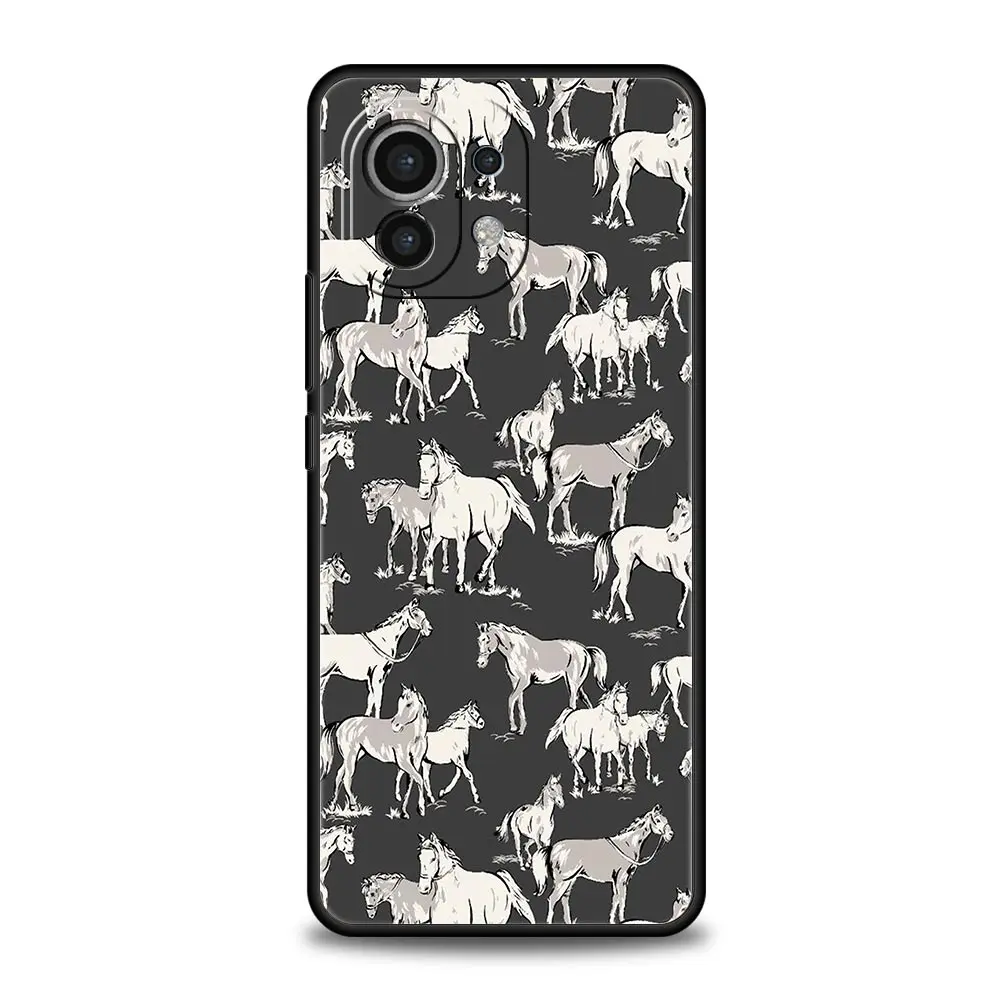 Black Soft Silicone Phone Case with Artistic Horse Design