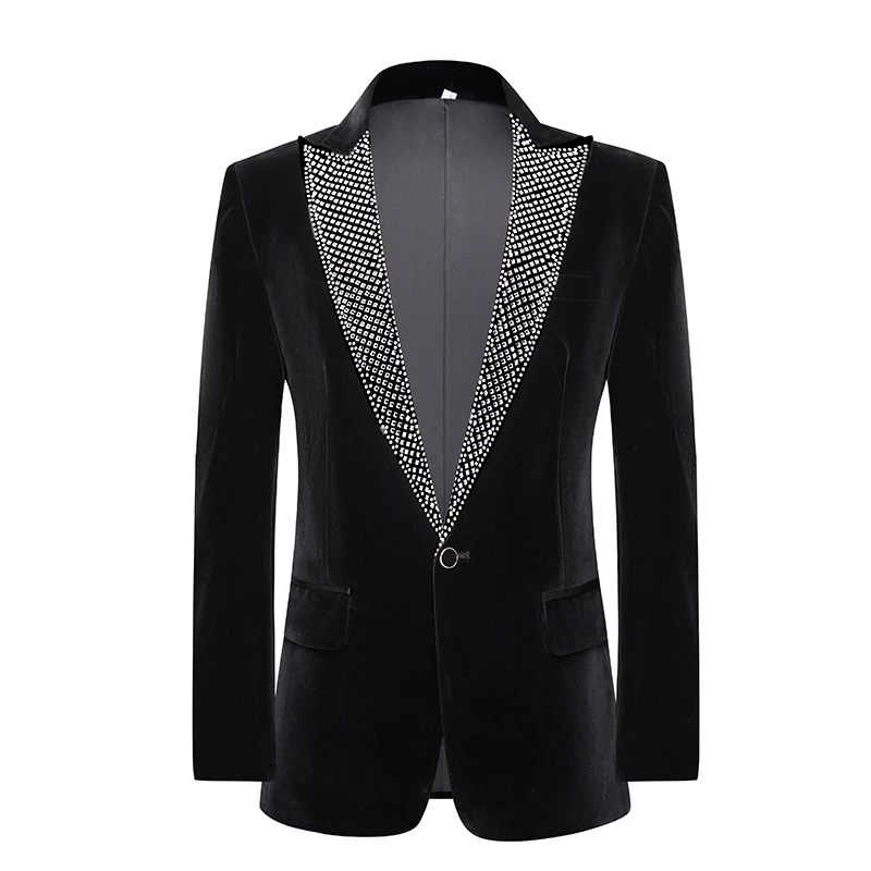 

Men sequin Suit Fashion Black Slim Blazer Nightclub Singer Stage Show Performance Coat Party Host Art examination Dress Wear