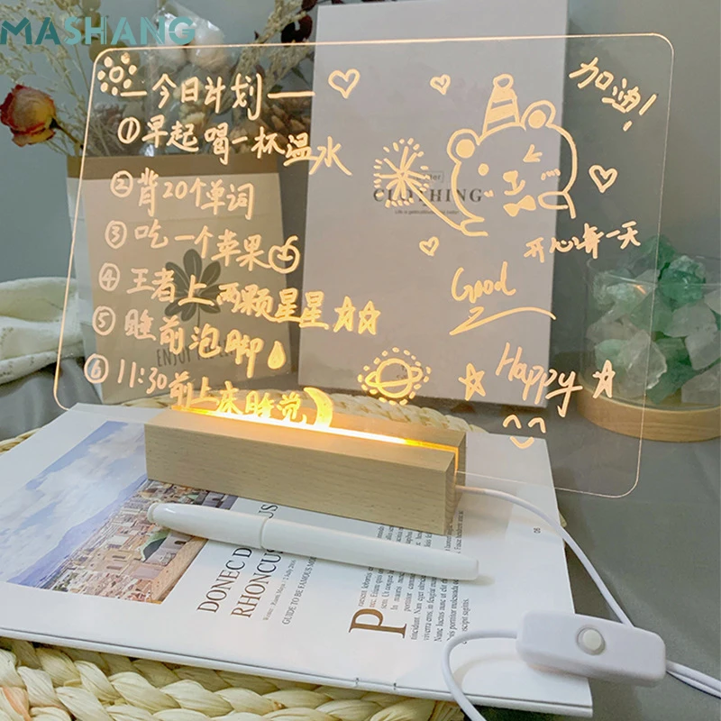 Message Board Lamp With 7 Colors Erasable Markers Rewritable Light