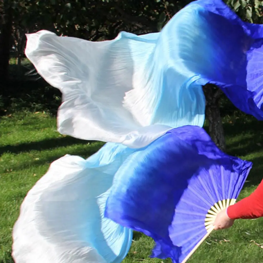 Silk Fans 1PC 150cm Length Belly Dancing Fan Gradient Color Dancer Practice Long Imitation Dance Props
