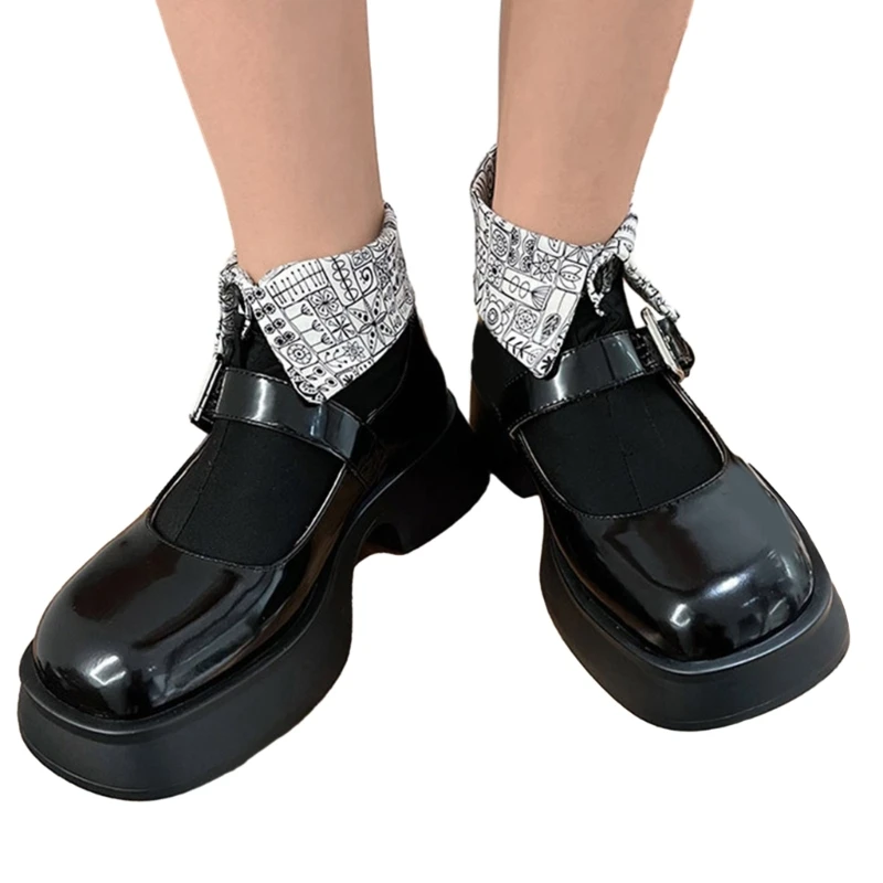 

Harajuku Lolitas Crew Socks Балетные носки выше щиколотки Смешные отвороты Короткие носки на пуговицах Модные хлопковые носки