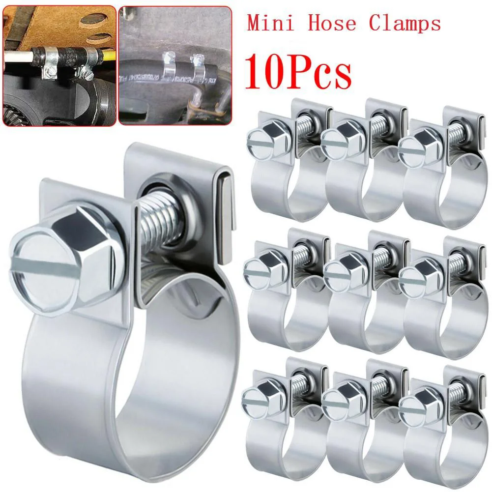 Petrol Pipe Clips 10 Pcs Stainless Steel Mini Hose Clips Nut And Bolt Fuel Line Clamps Pipe Diesel Air Small Clamp Fasteners