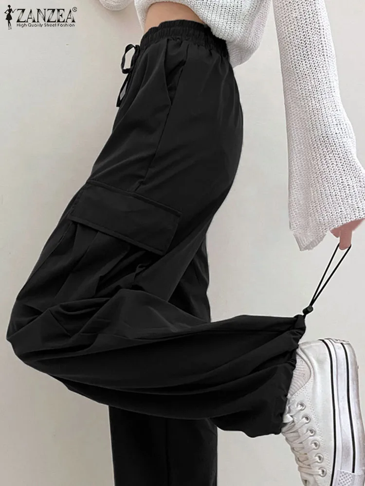

Модель 2023 года, Модный женский комбинезон ZANZEA в уличном стиле с карманами, винтажные женские прямые эластичные брюки с широкими штанинами и высокой талией