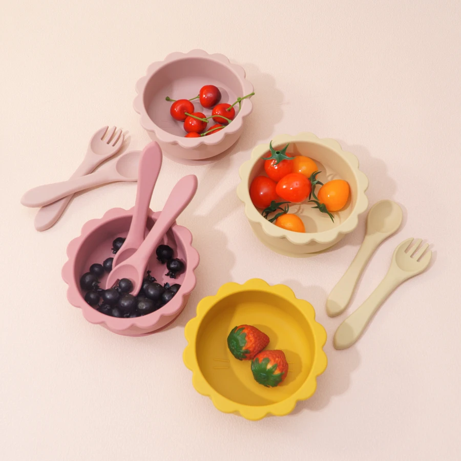 3PCS Silicone Tableware Sets For Baby Suction Cartoon Lion Shape Bowl Soft Spoon Fork BPA Free Feeding Training