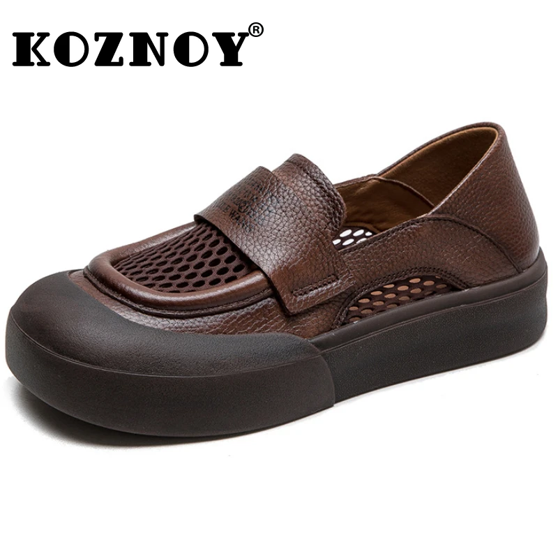 

Koznoy 3.5cm Ethnic Summer Cow Soft Flats Leisure Autumn Loafer Genuine Leather Comfy Hollow Women Spring Lace Up Ladies Shoes