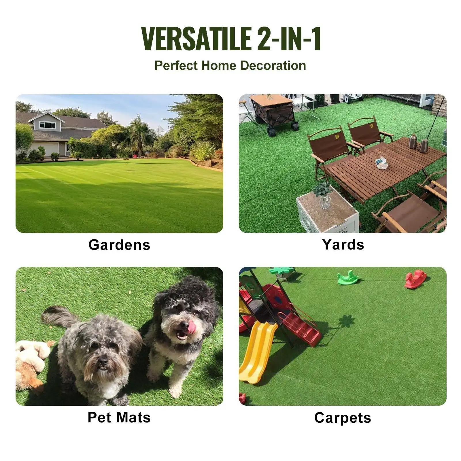 Artifical Grass, 4 x 6 ft Rug Green Turf, 1.38"Fake Door Mat Outdoor Patio Lawn Decoration, Easy to Clean with Drainage Holes