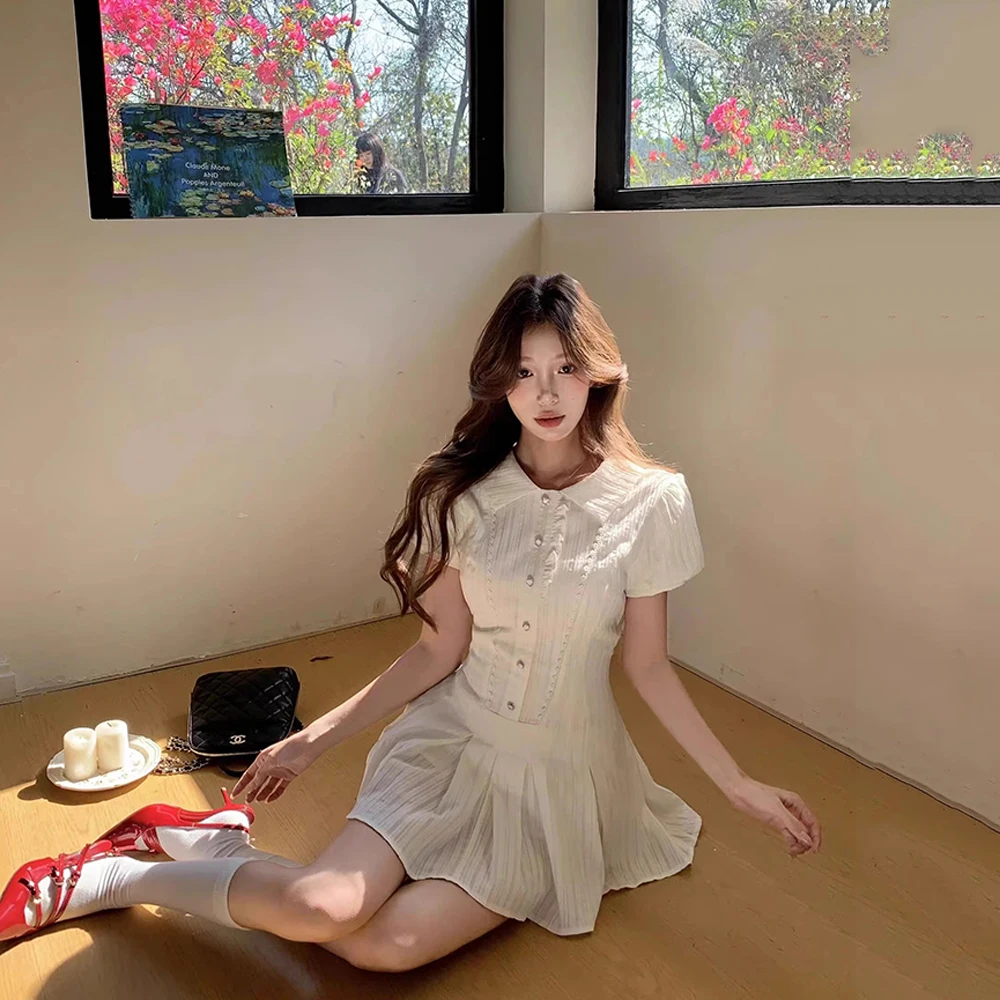 Korean Style White Women's Dress Harajuku Vintage Short