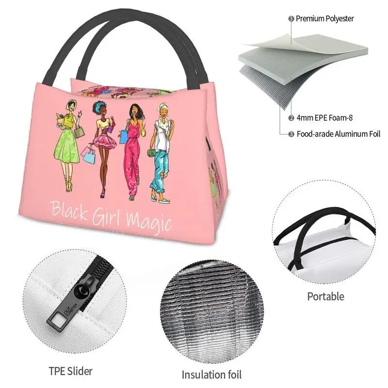 Insulated Lunch Bag Resuable Cooler Thermal Lunch Tote Work Picnic Food Tote Bags Black Girl Magic African Women