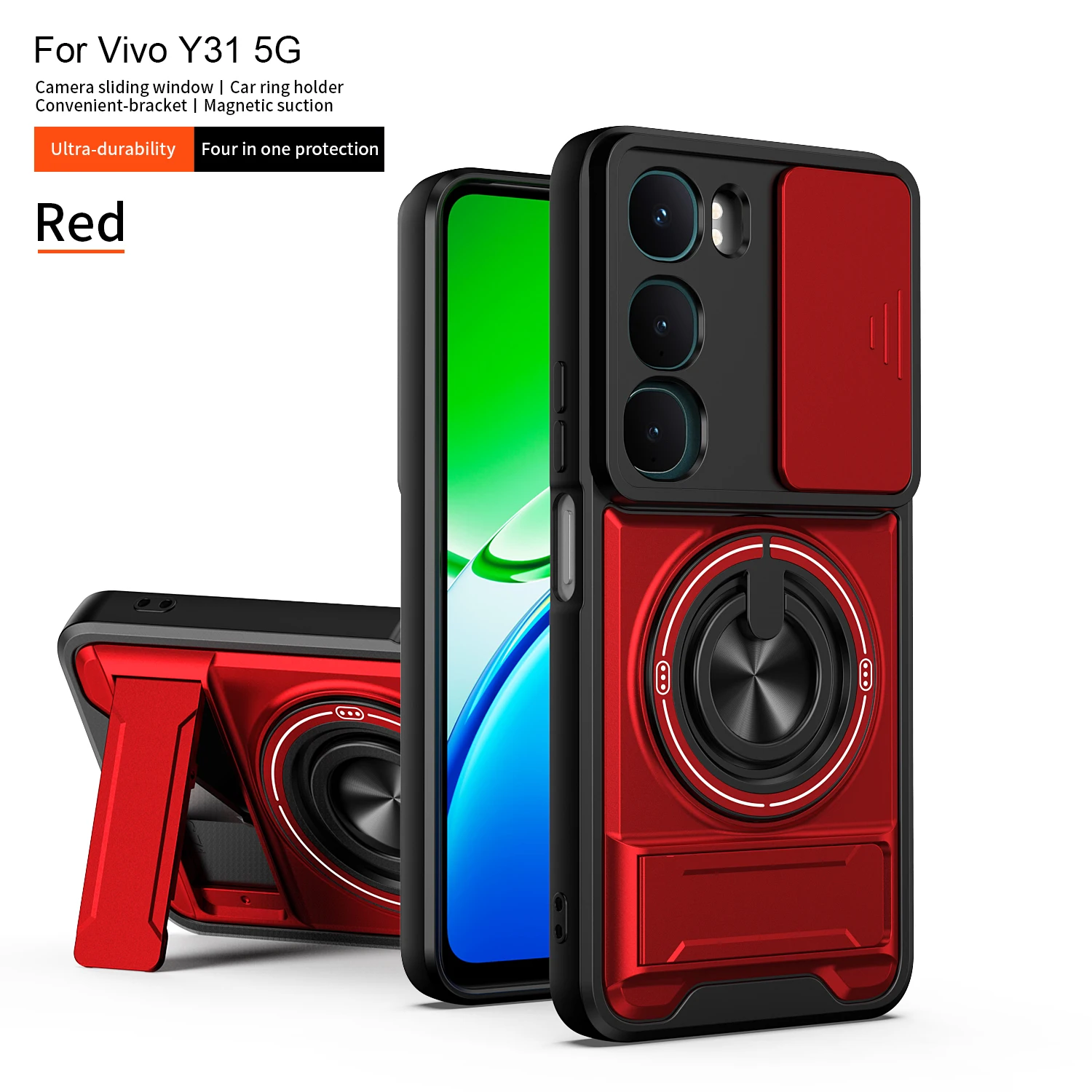 Armor Shockproof Phone Case with Sliding Camera Cap and Built-in Kickstand