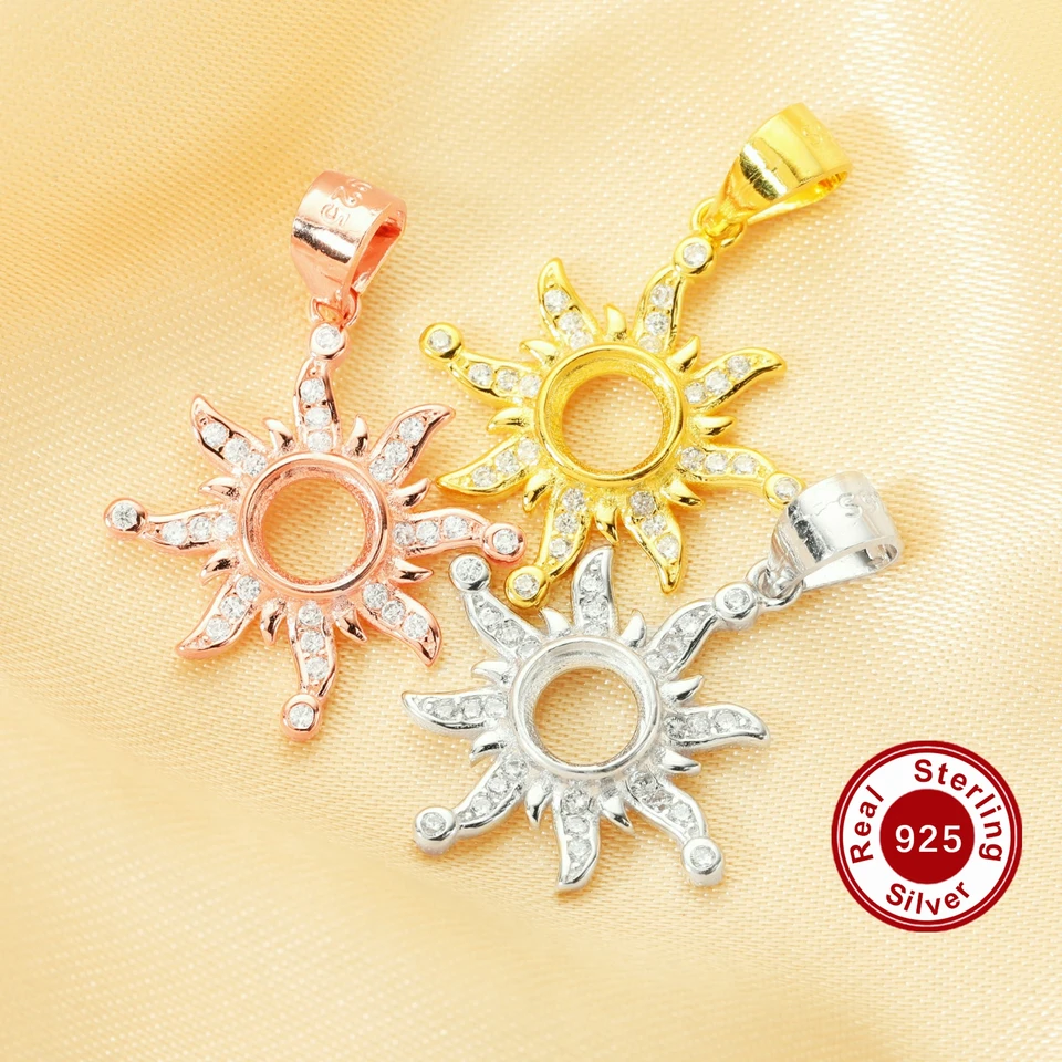 アクセサリー min 12MM Round Crown Bezel Settings Solid 925 Sterling Silver