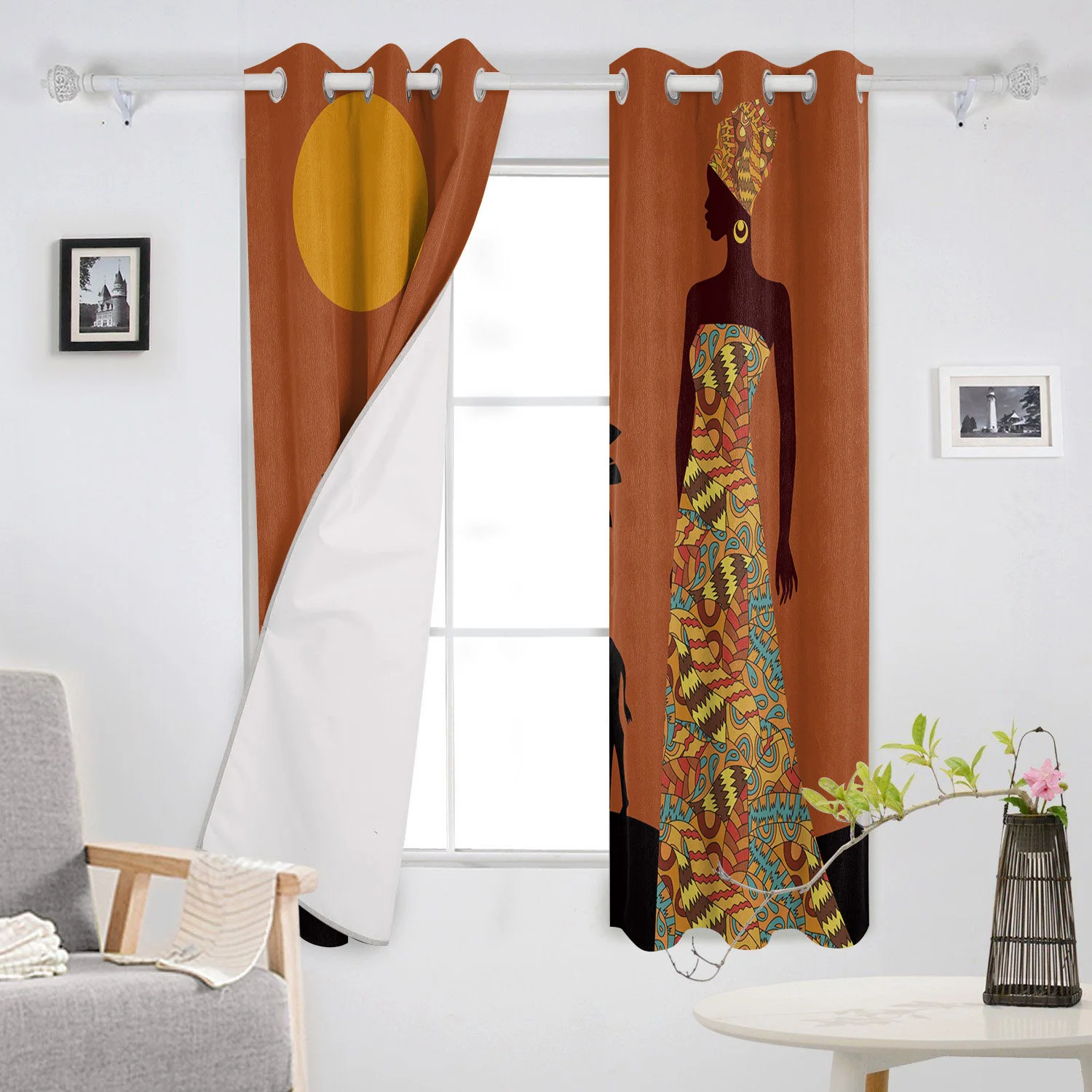 Black Woman African Savannah Tropical Landscape Window Curtains Living Room Curtain Home Decor 3