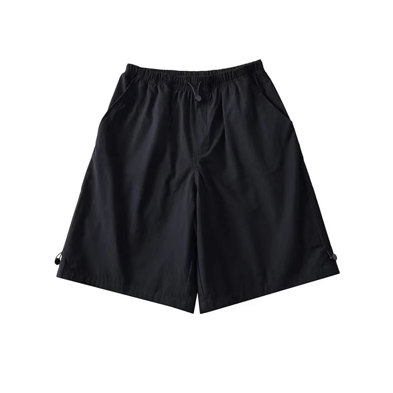 

Summer New Elastic Waist All-match Straight Tie Shorts Loose Wide-leg Casual Black Five-point Pants Women's