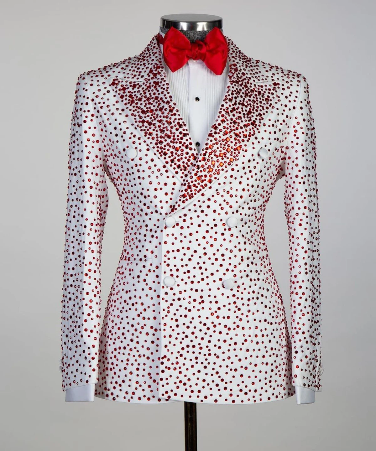 Men's Suits Tailored 2 Pieces Sequins Blazer Pants Peaked Lapel One Button Wedding Slim Red Diamonds Custom Made Plus Size