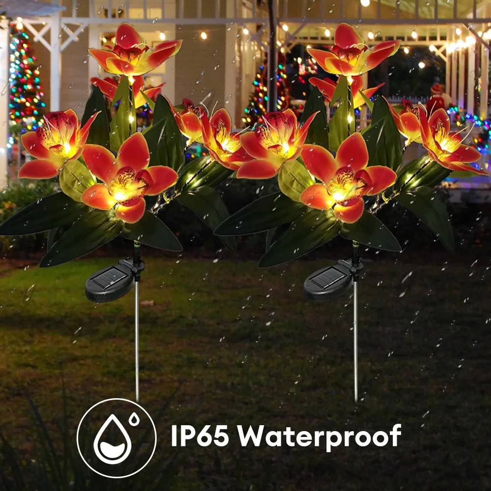 Orchid Rose Solar Lawn Lamp Outdoor Waterproof Flowers Landscape Lamp Solar Charging Decoration Light for Garden Yard Pathway 6