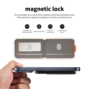 Premium PU Leather Magnetic Phone Card Holder, RFID Anti-Skimming Wallet Compatible with Magnetic Wireless Charging Smartphones, 2